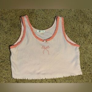 Love Peace & Lazy Days Pink Bow Crop Tank Top L